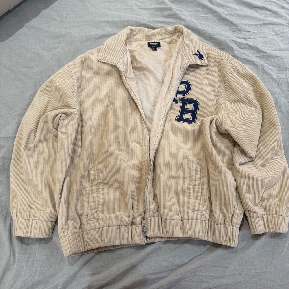 Playboy by Pacsun - Beige Corduroy Varsity Jacket